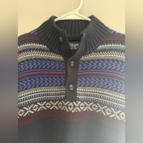 Chaps Knit Sweater Mens SZ M Mock Turtleneck 3 Button Pullover Nordic Blue - Picture 2 of 8